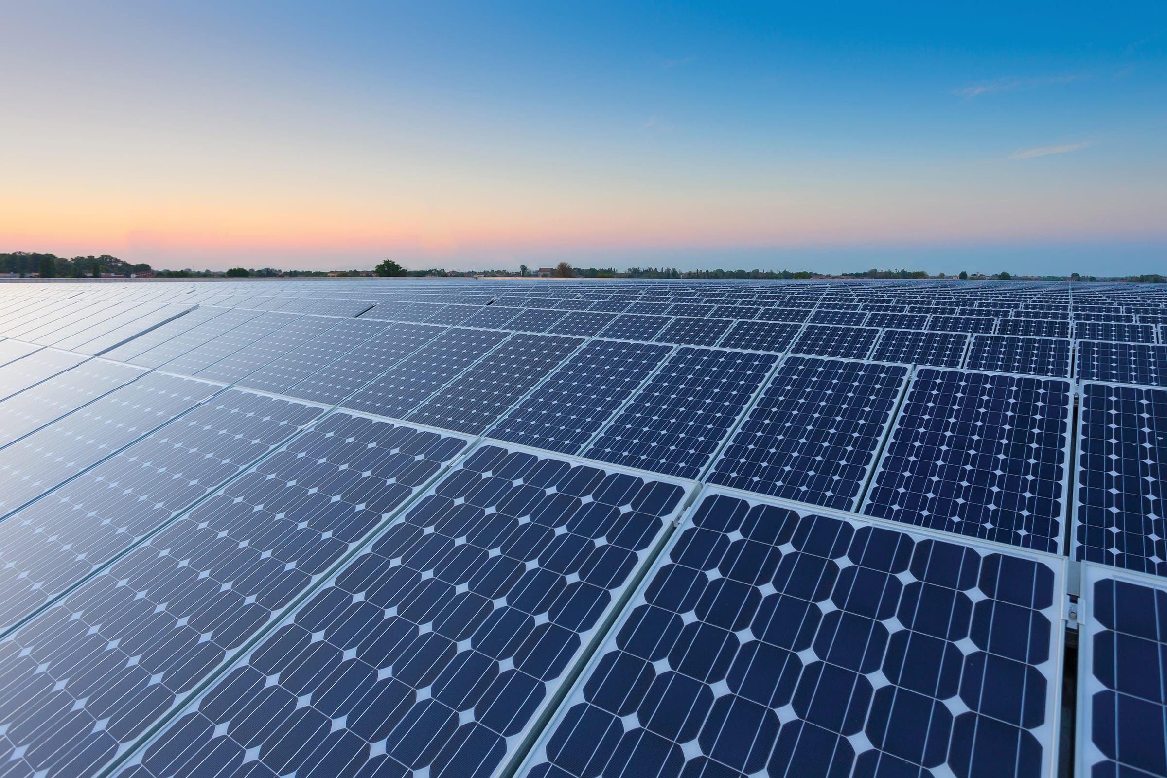 solar panels in sunset